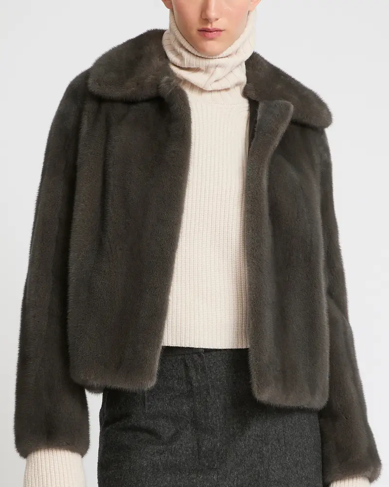 Veste courte en fourrure de vison à poils longs
