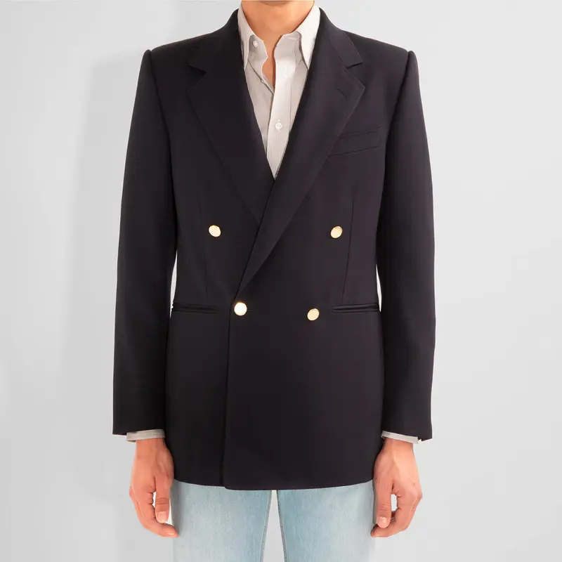 VESTE CROISÉE EN LAINE SERGÉ - BLEU MARINE