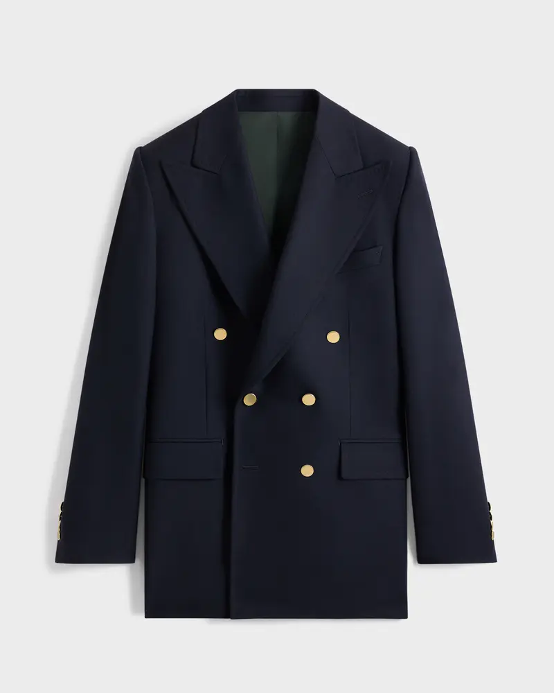 VESTE CROISÉE EN SERGÉ DE LAINE - BLEU MARINE