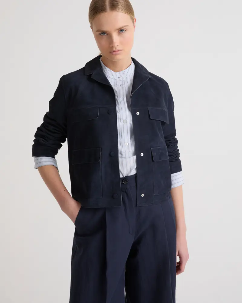 Veste cropped en cuir d'agneau velours double face