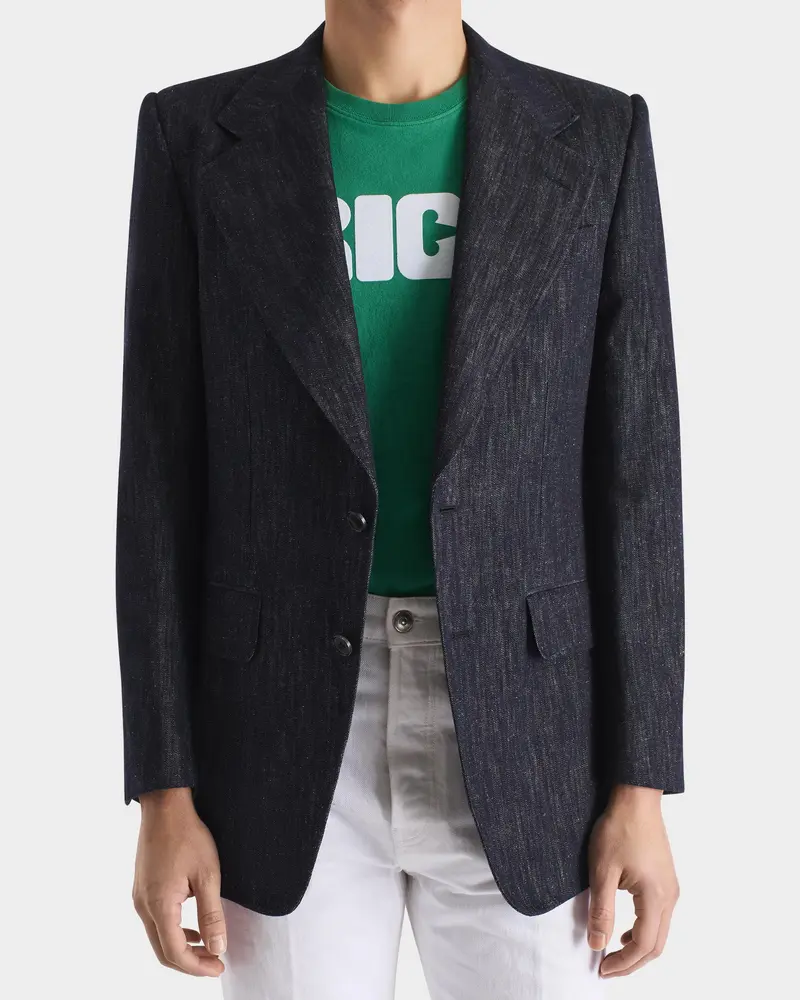 VESTE DROITE EN SERGÉ DE COTON ET CHANVRE - BLEUE INDIGO