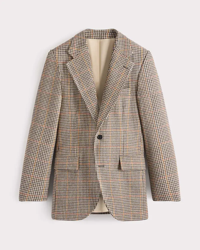 VESTE DROITE EN TWEED DE LAINE - PIED-DE-POULE BEIGE