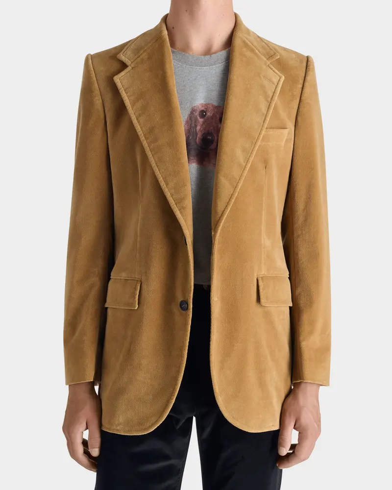 VESTE DROITE EN VELOURS DE COTON - MOUTARDE