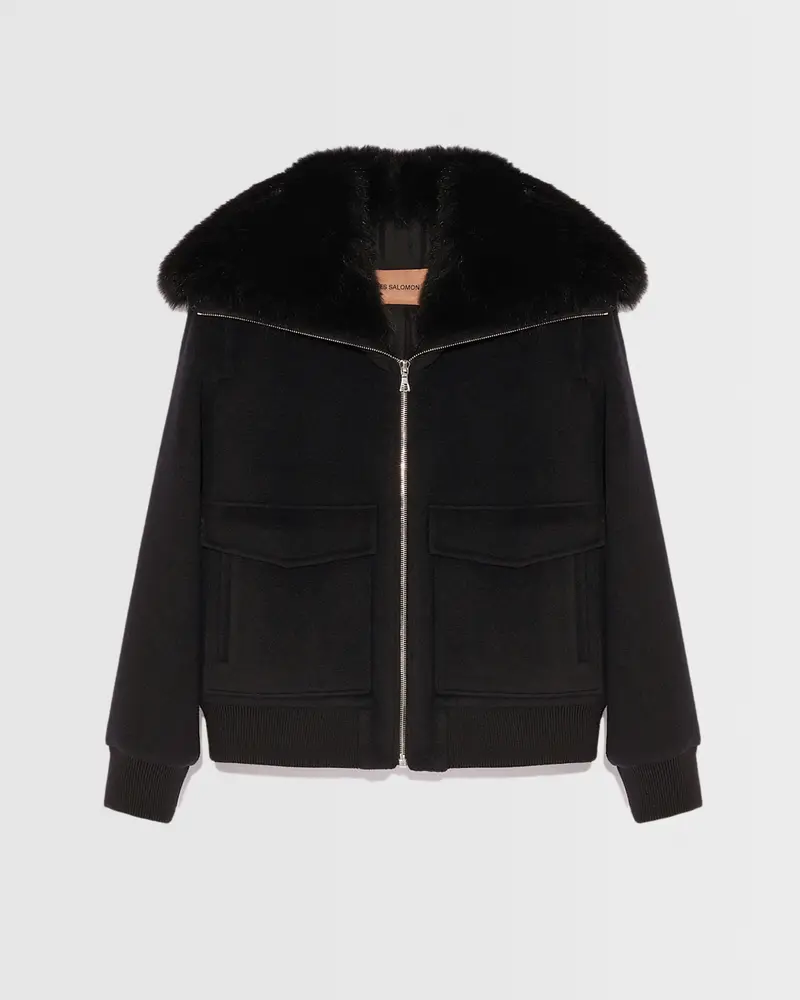 Veste en lainage cachemire et col en fourrure de renard