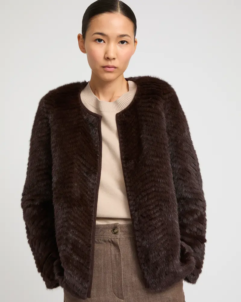 Veste en maille Mérinos et fourrure de vison