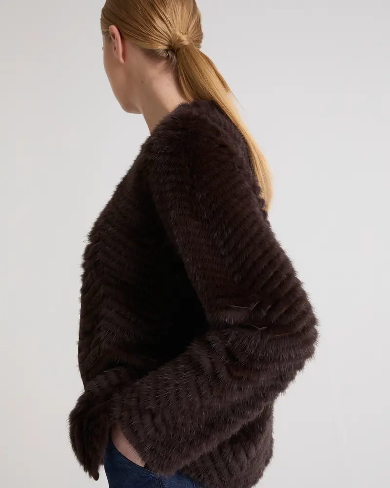 Veste en maille mérinos et fourrure de vison