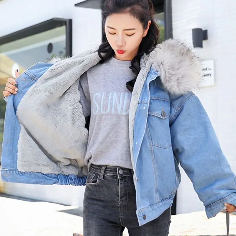 Veste Femme Bomber en Jean Matelassée – Parka Capuche Hiver Chaud Coton, Grande Taille