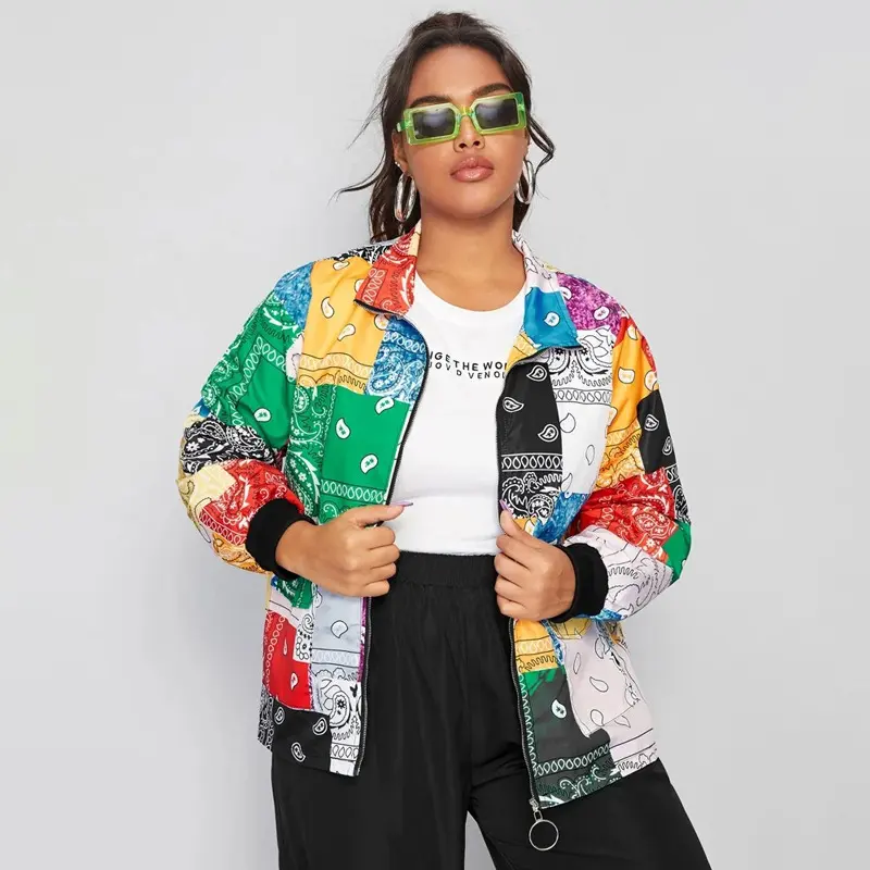 Veste femme grande taille à imprimé contrasté – automne-hiver