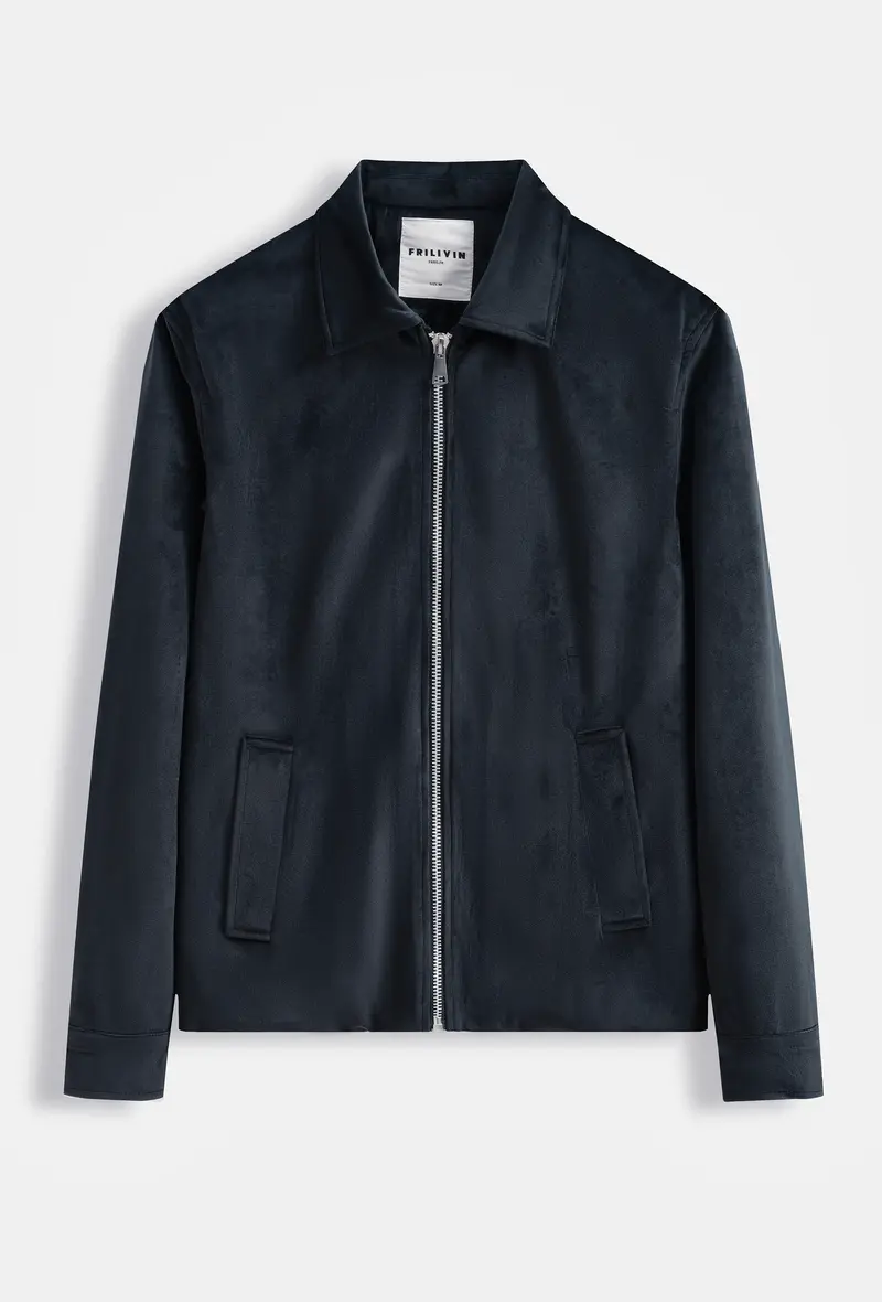 Veste Homme Col Chemise en Simili Daim