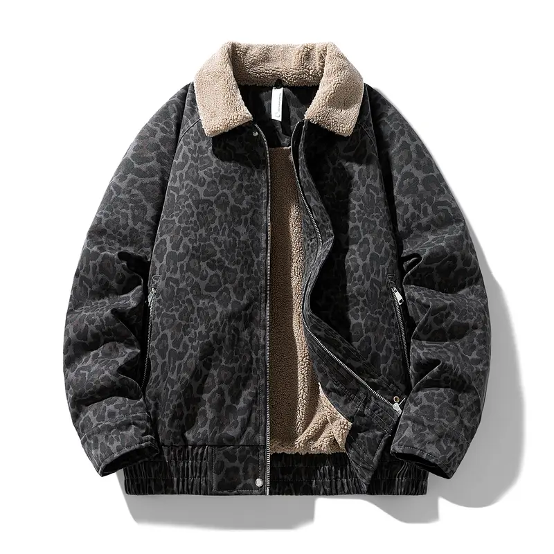 Veste homme épaisse à imprimé léopard, style vintage