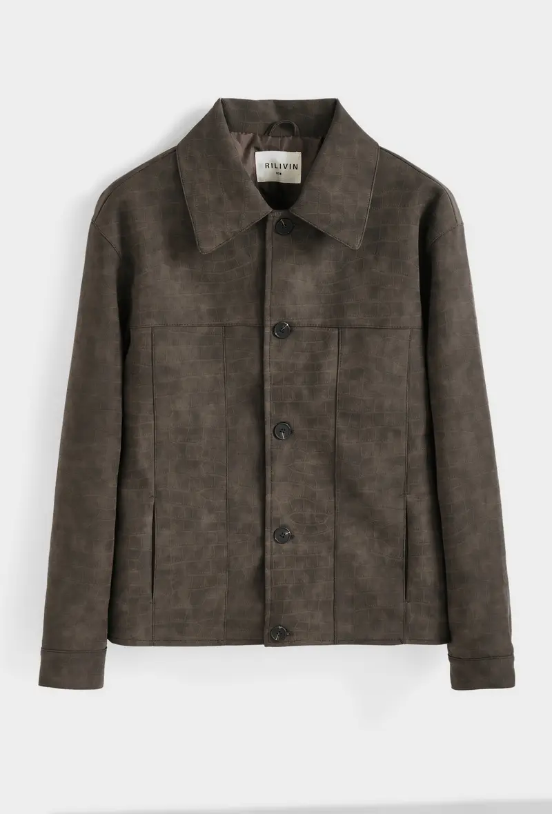 Veste Homme Trucker Simili Cuir Effet Croco