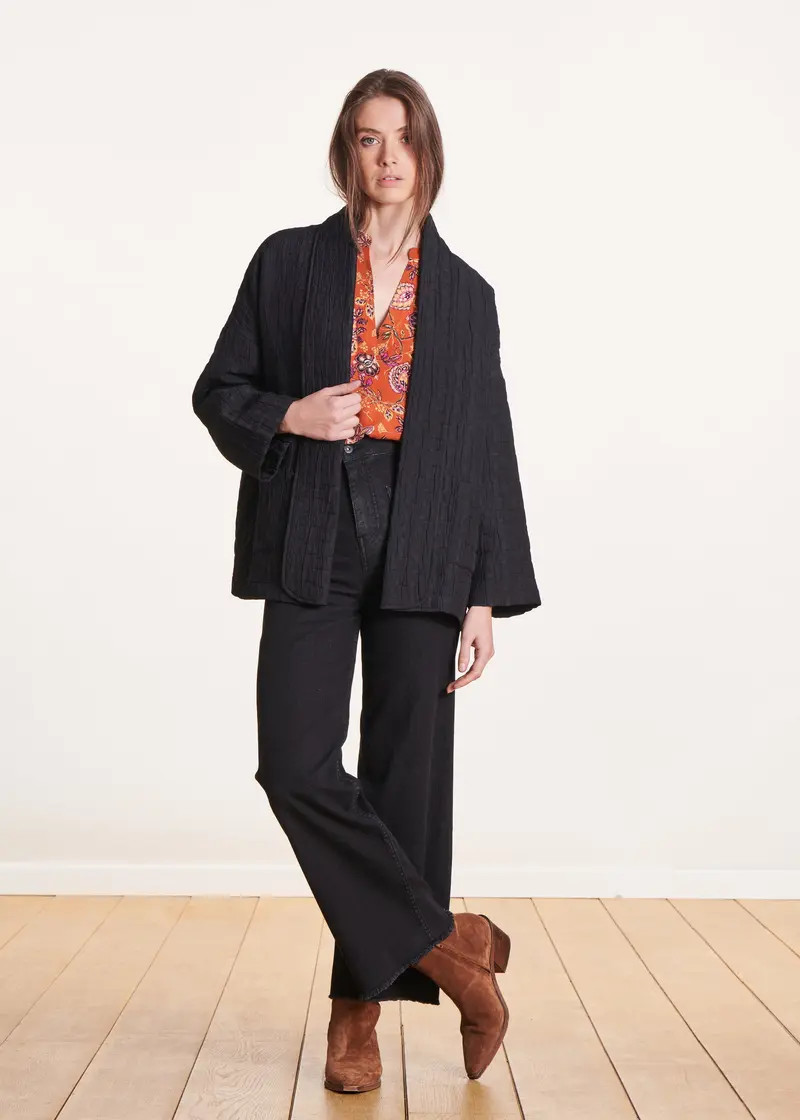 Veste noire légère style kimono