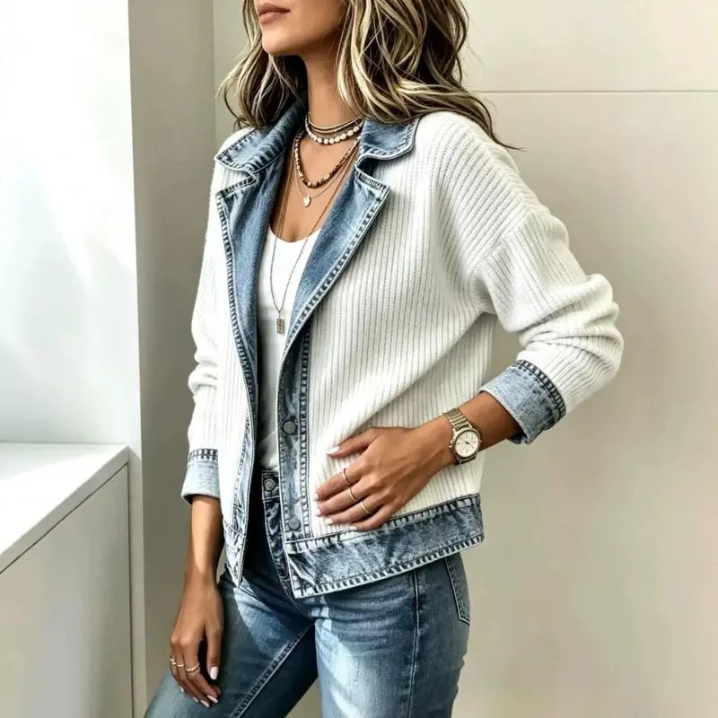 Veste Patchwork Femme Manches Longues – Coupe Cintrée Style Streetwear Élégant | S à 3XL