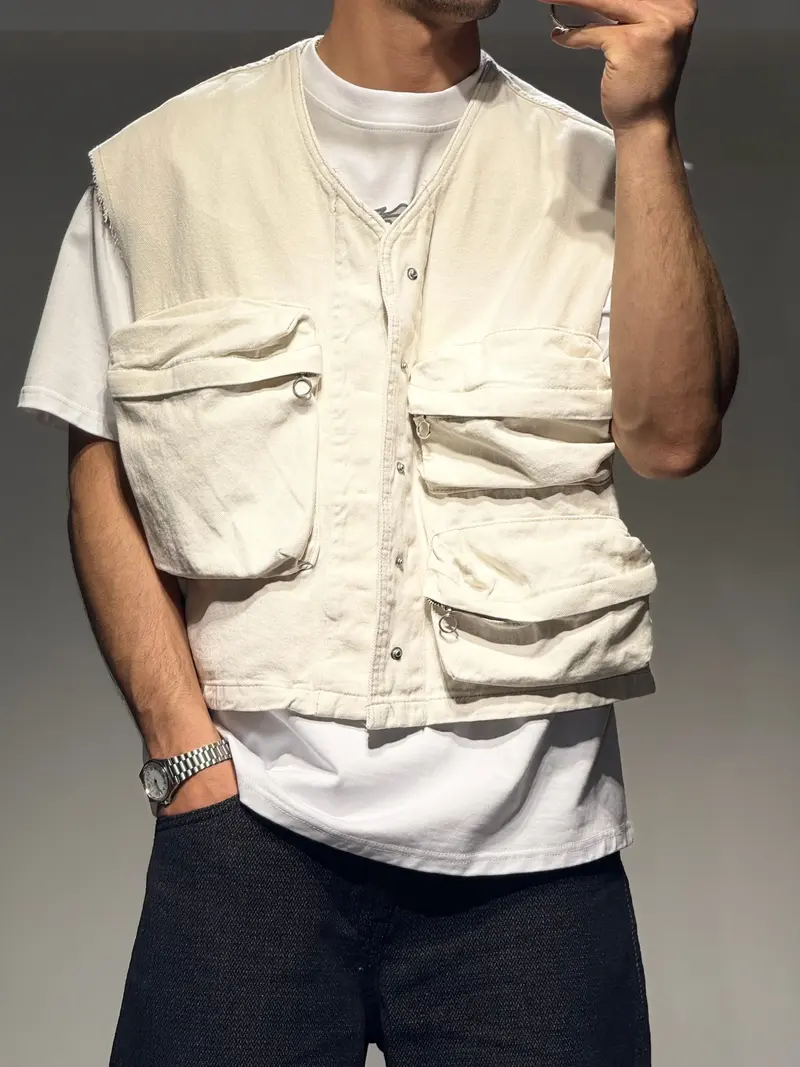 Veste Sans Manches En Jeans Beige