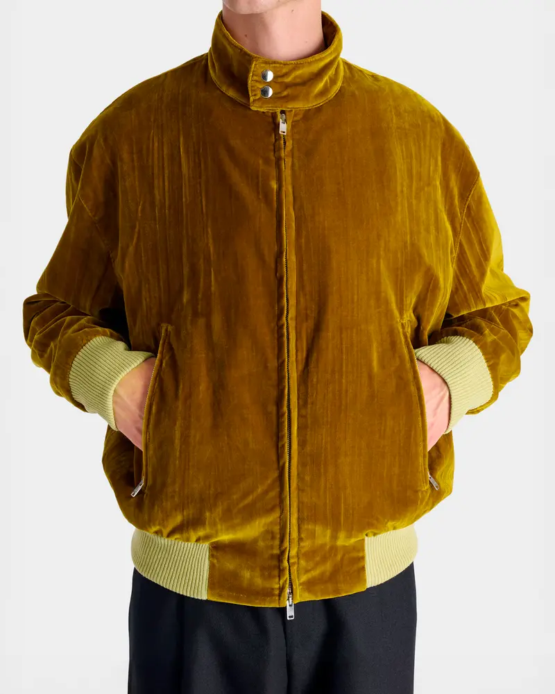 VESTE ZIPPÉE EN VELOURS DE COTON PLISSÉ - DORÉ