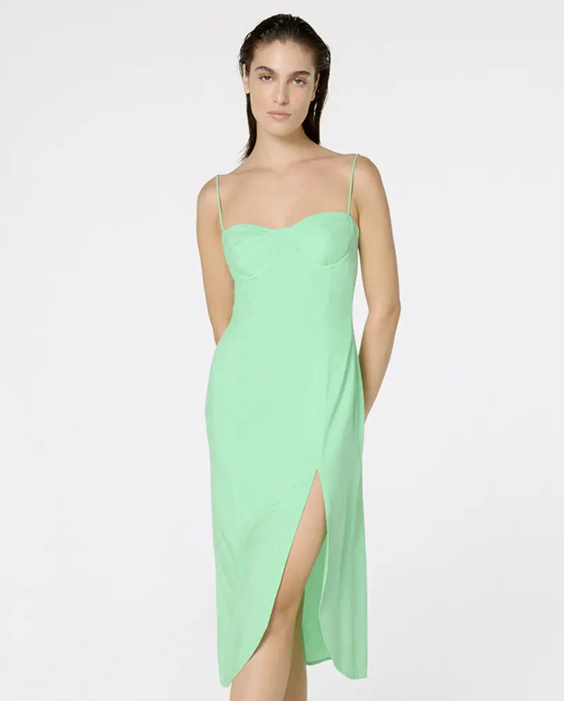Vestido Fenda Liso Color