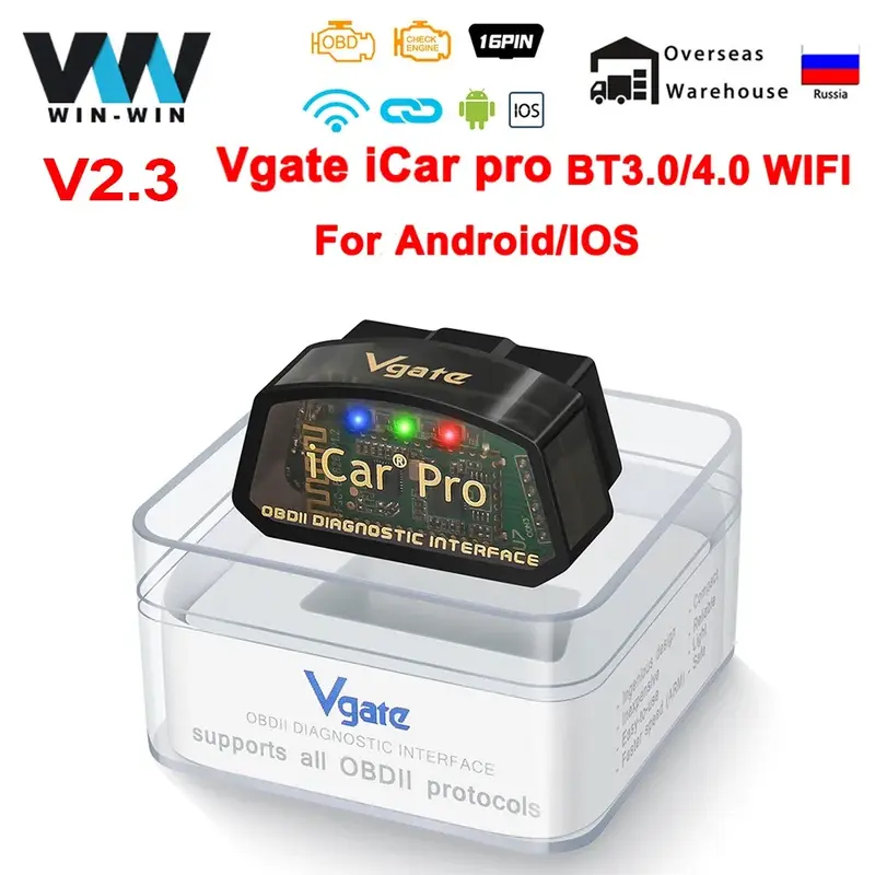 Vgate iCar Pro ELM327 V2.3 Bluetooth 4.0 WIFI pour IOS/Android OBD lecteur de Code de Scanner automatique OBD2 outil de Diagnostic de voiture ELM 327 V1 5