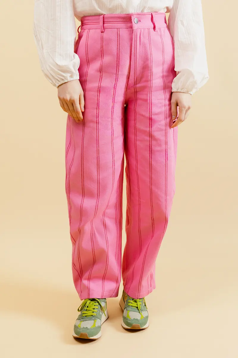 VICKI - Pantalon Balloon Rose à Double Rayures