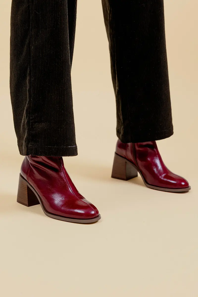 VICTORIA - Bottines en Cuir Bordeaux