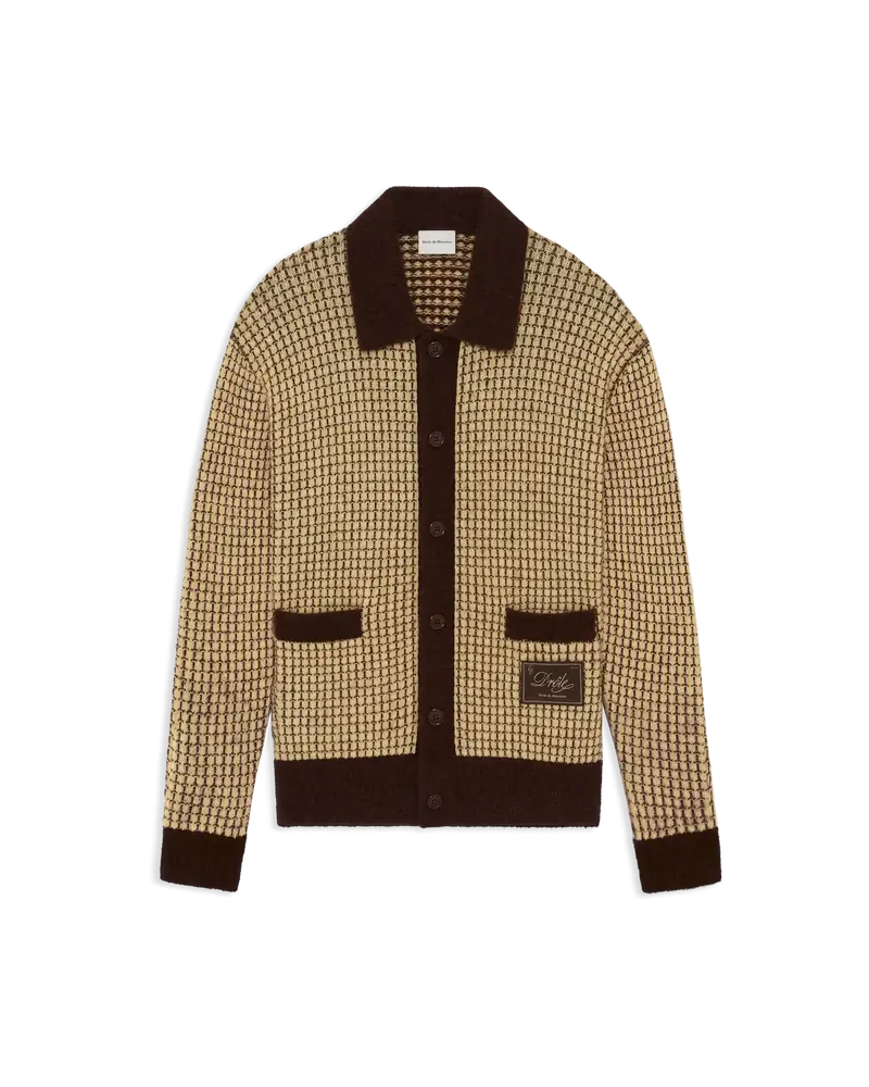 Waffle Knitwear Cardigan Drôle Patch