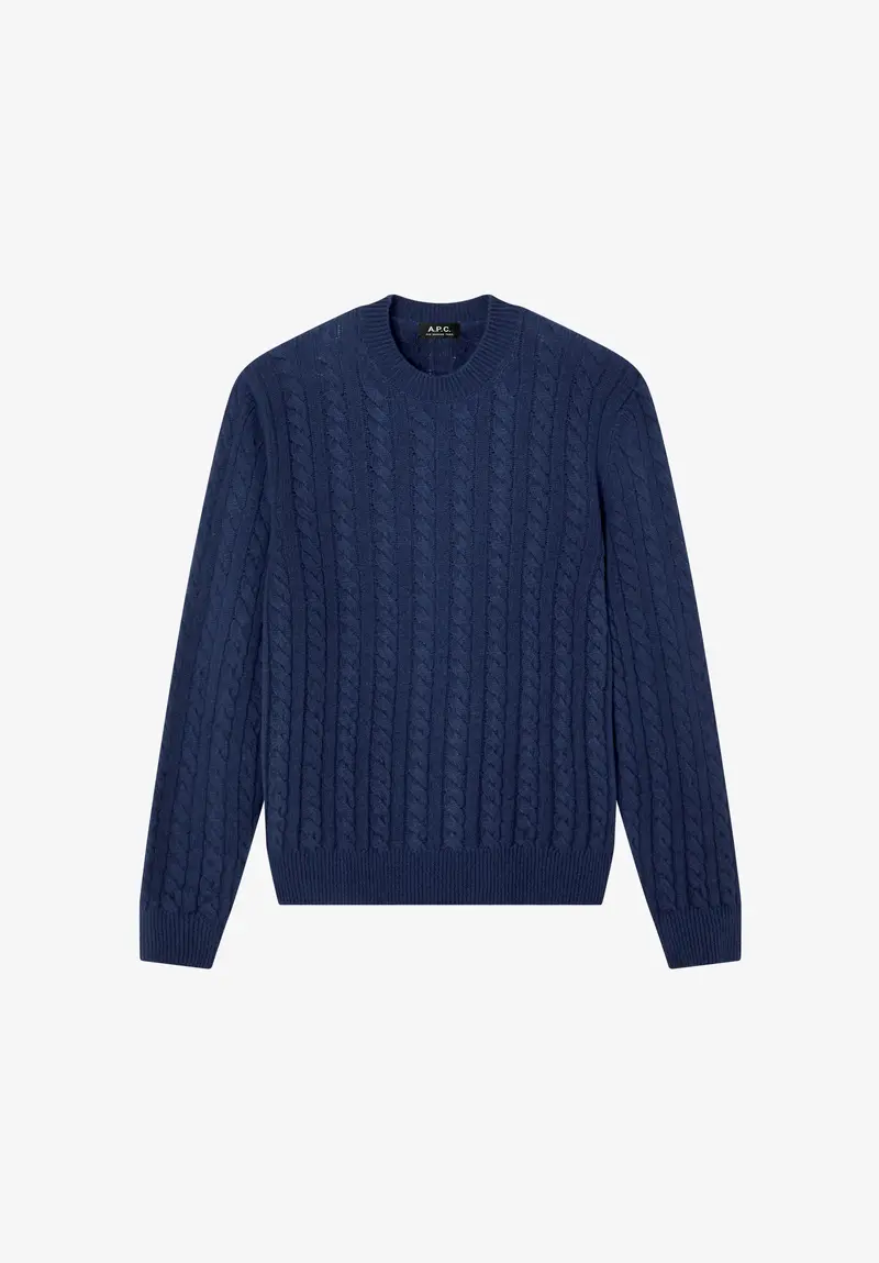 Weiter dunkelblauer Zopfstrickpullover