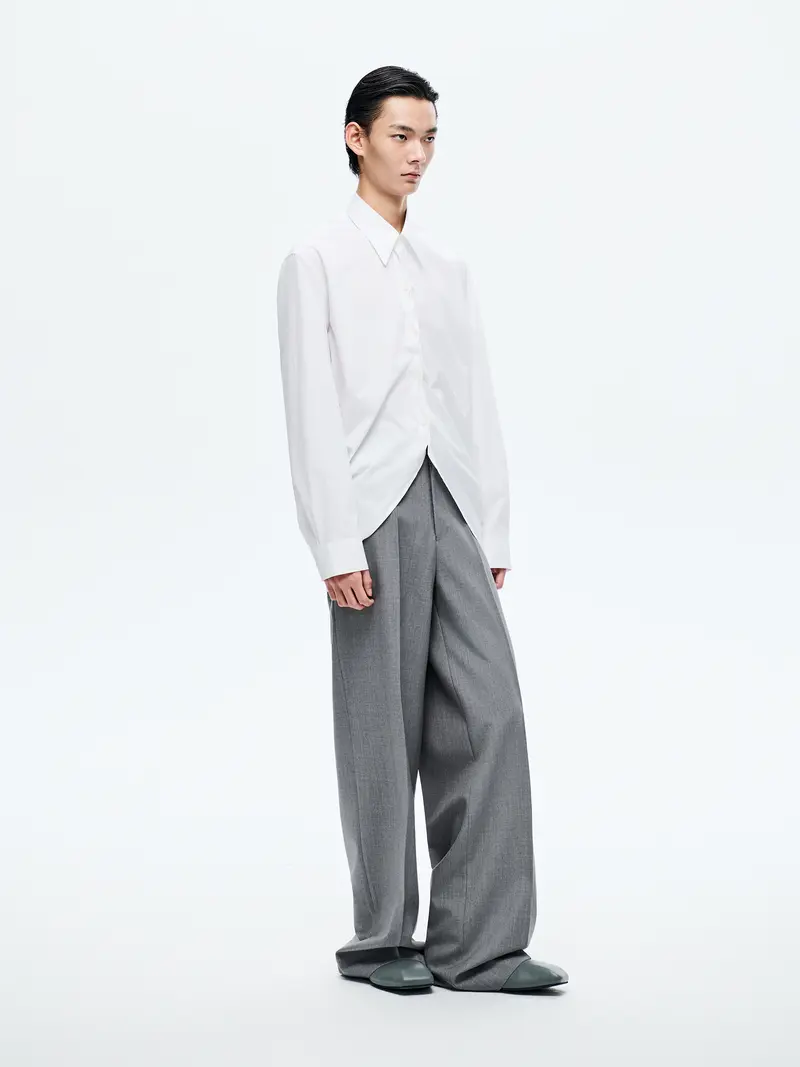WHITE ASYMMETRIC BUTTON SHIRT