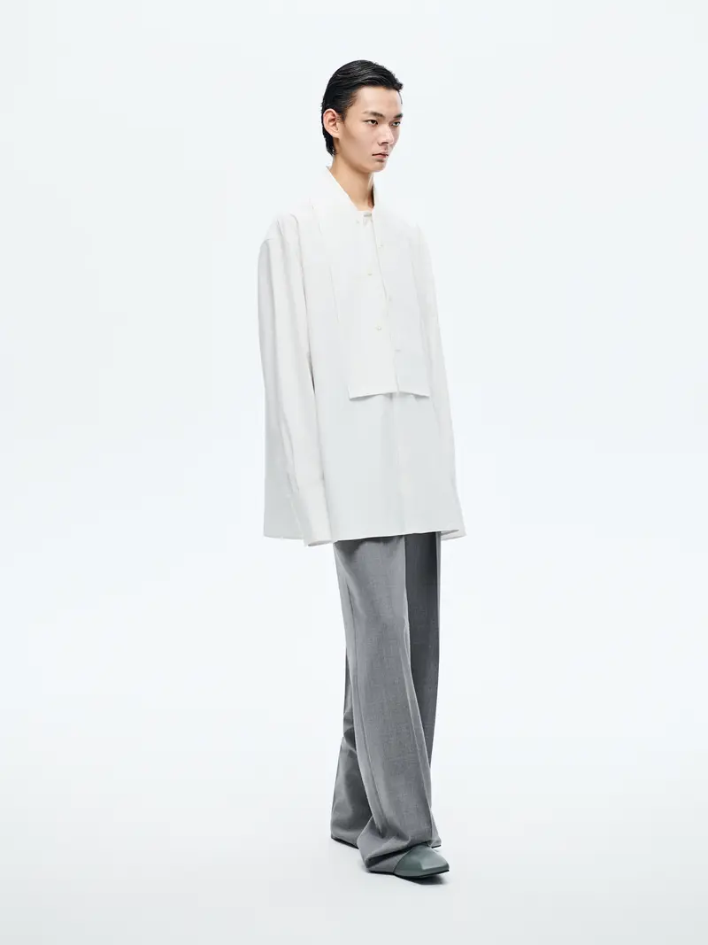 WHITE STRIPED LONG SHIRT WITH DUSTER COLLAR