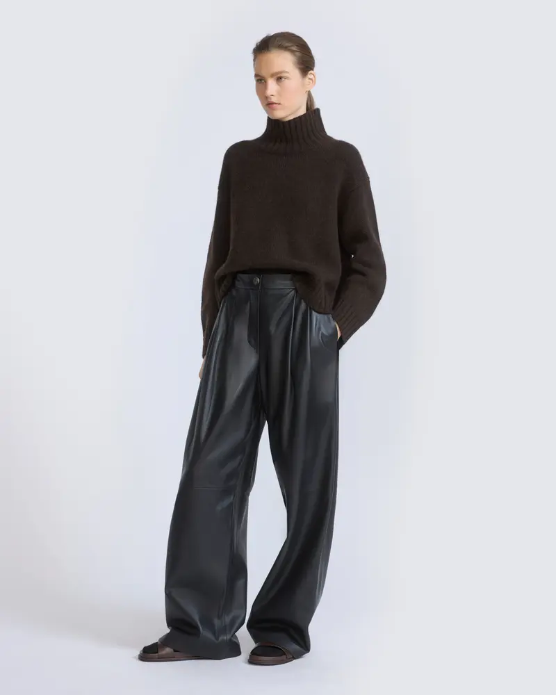 Wide lambskin leather pants