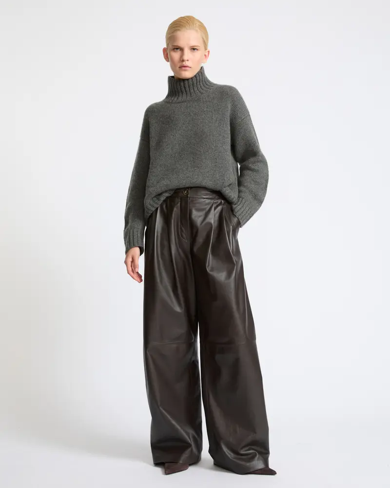 Wide lambskin leather pants