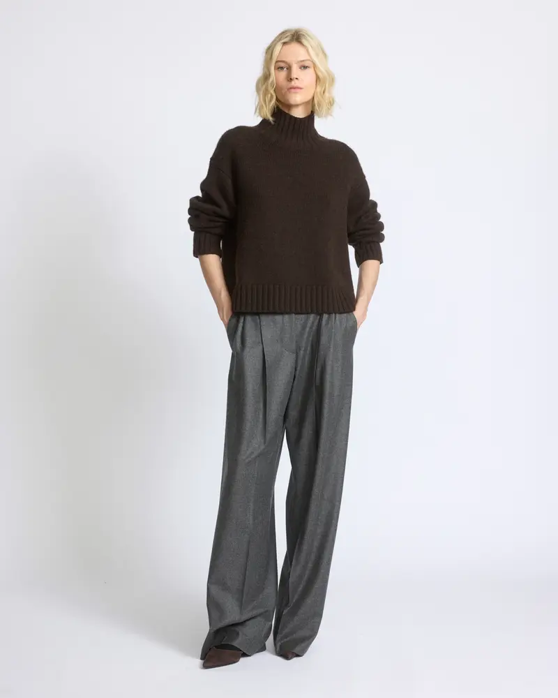 Wool and cashmere pleated wide trousers