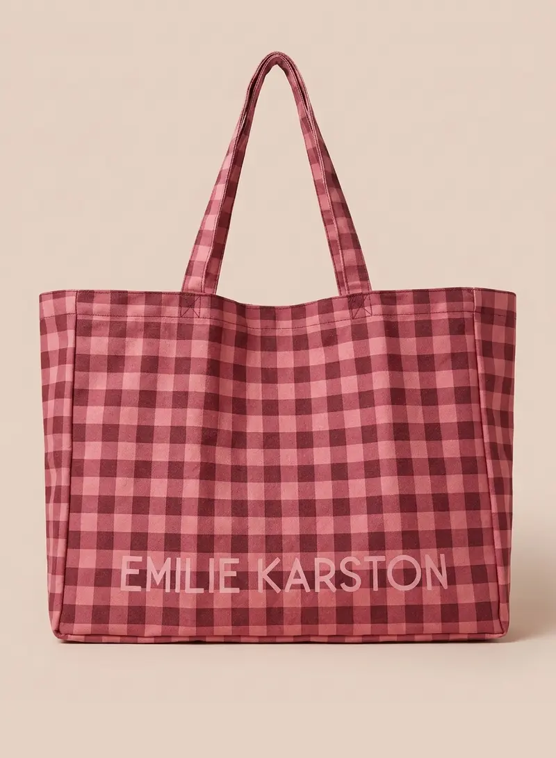 YUMI - Tote Bag Vichy Bordeaux et Pêche