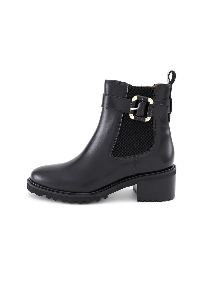 ZANE - Bottines Chelsea à Talon en Cuir Noir