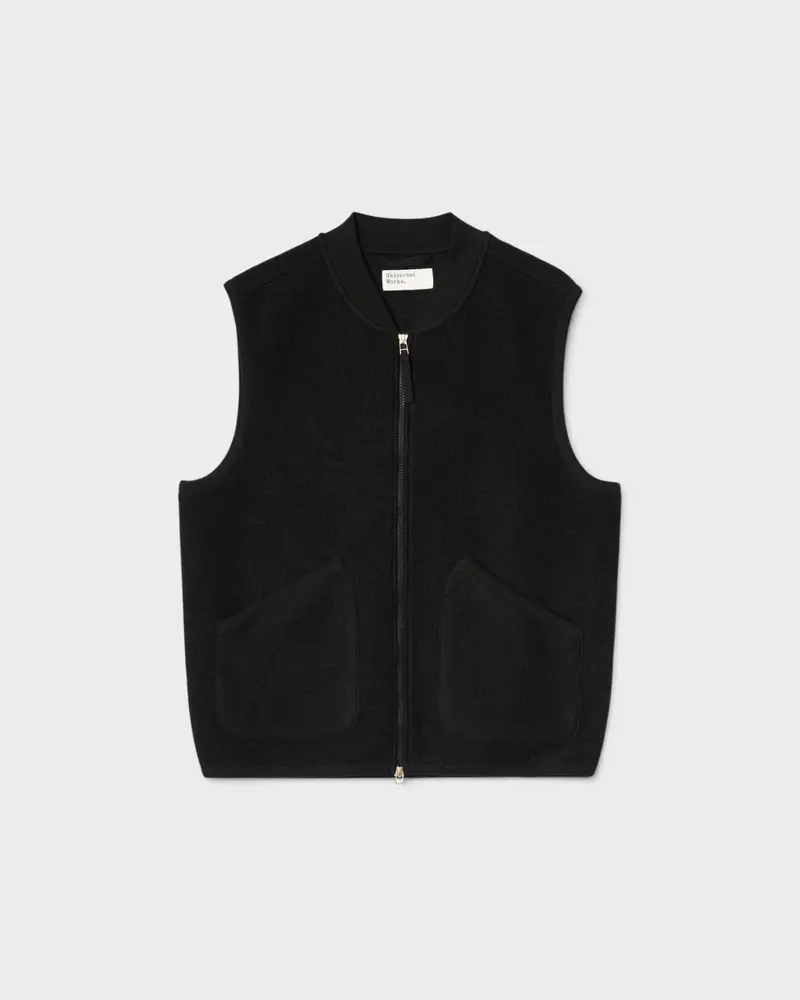 Zip Waistcoat Wool Fleece Black