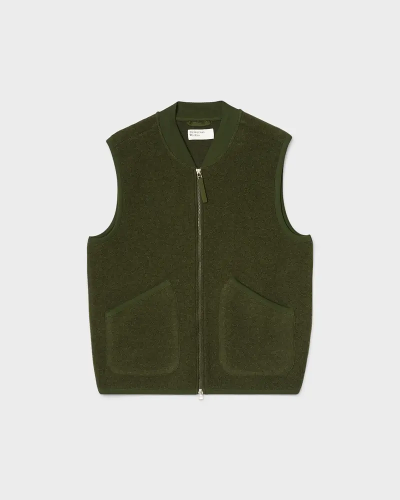 Zip Waistcoat Wool Fleece Olive
